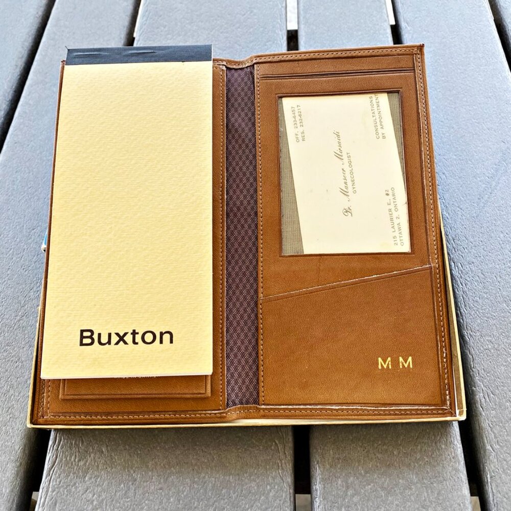 Buxton Leather Wallet Brown Made in Canada Boxed Initials MM Ottowa  Vntg New OS - Picture 2 of 8